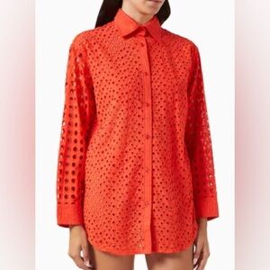 SOLID & STRIPED The Oxford Eyelet Tunic Button-Down Shirt Cover Up